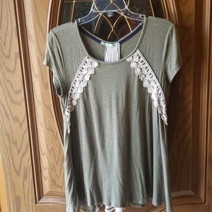 Maurices olive and cream flowy shirt